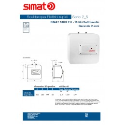 Scaldabagno Elettrico Simat Ariston 10 Lt 1200W Sottolavello 10UEU